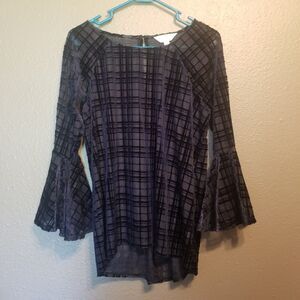 Lauren Conrad M Top Navy Blue Burnout Velvet Bell Sleeve Fairygoth Whimsigoth